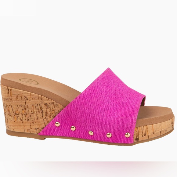 Colombia Comfort BLAIR Hot Pink Denim Cork 3”Wedge Sandals - Picture 1 of 6